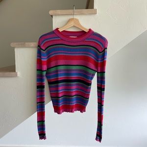 BP. Multi Color Hot Pink Striped Cowl Neck Lightweight Sweater